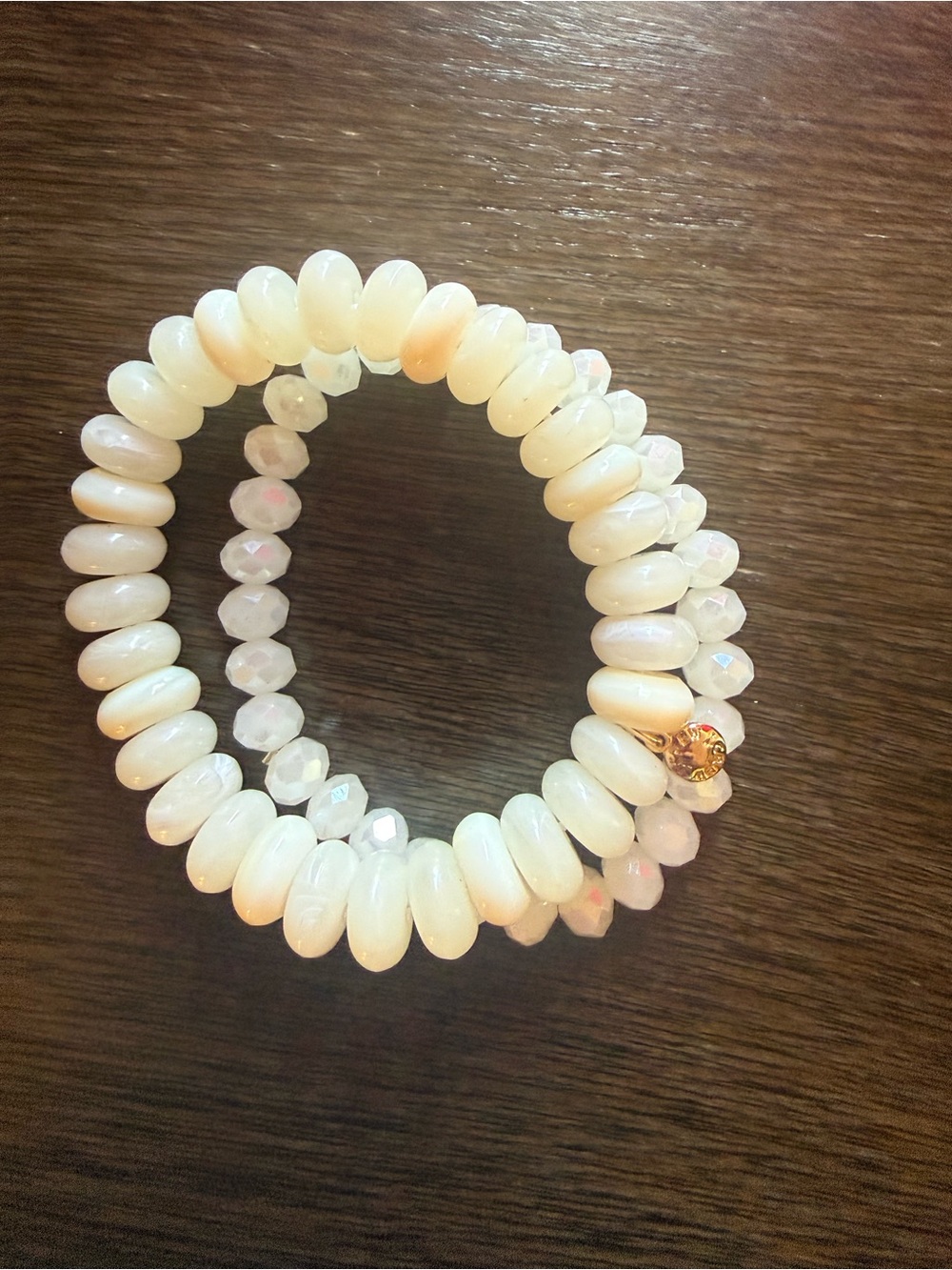 J. Crew Factory Cream and Iridescent Beaded Stretch Bracelet Set